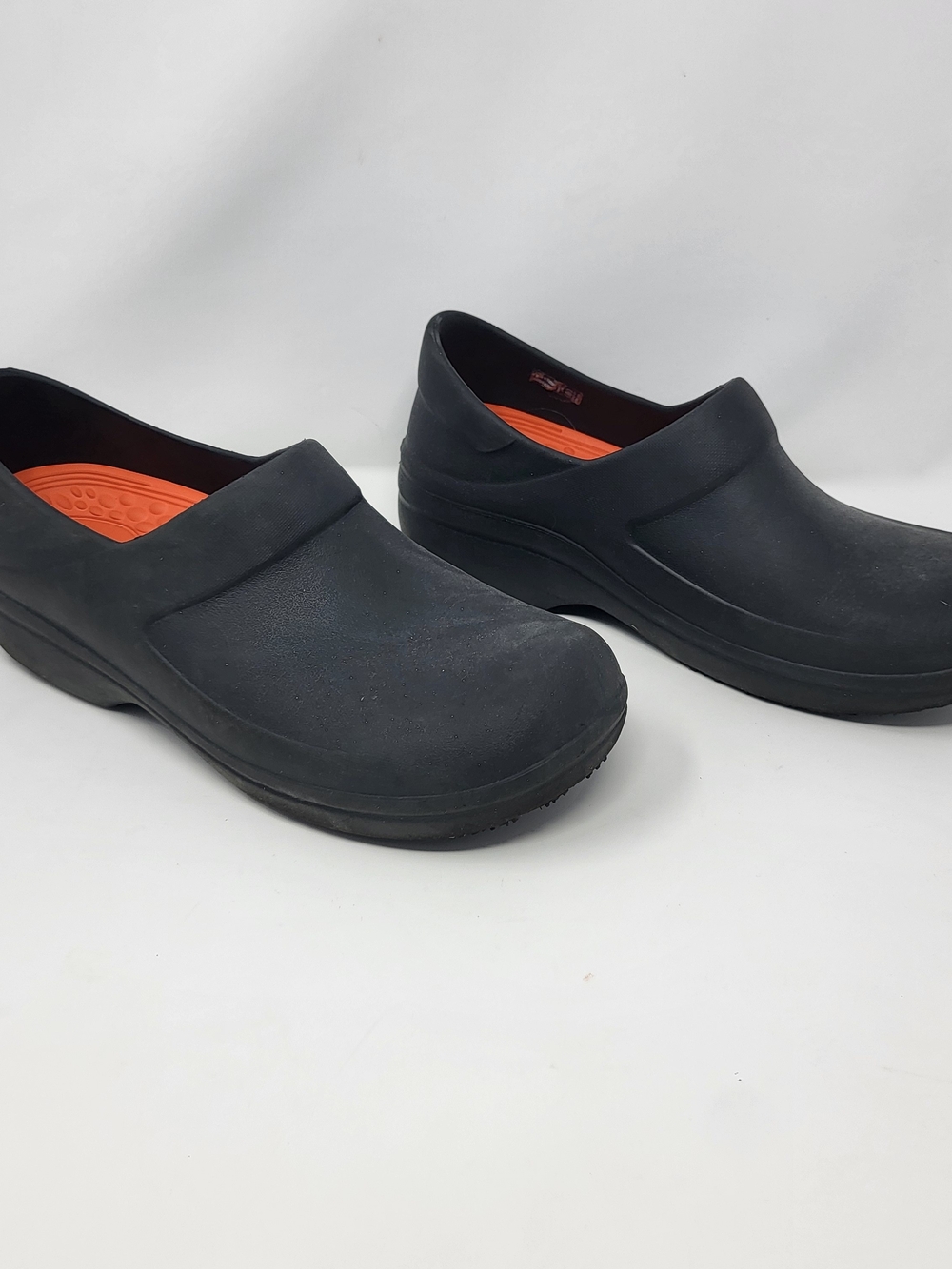 CROCS Black Slip-On Work Clogs with Orange Insole